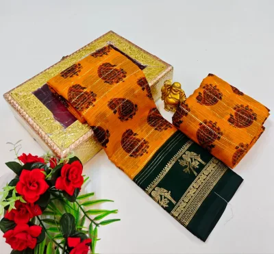 Zig Zag Digital Print Saree with Contrast Jari Border and Line Design Pallu